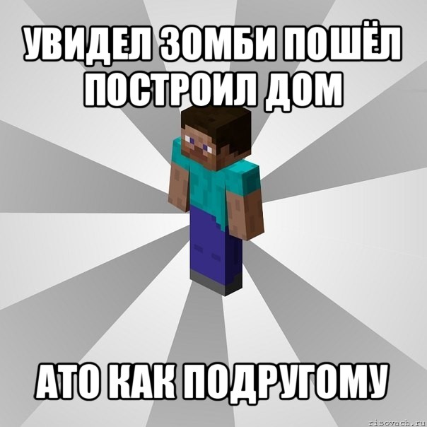 увидел зомби пошёл построил дом ато как подругому, Мем Типичный игрок Minecraft