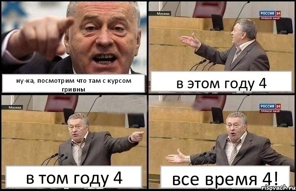 ну-ка, посмотрим что там с курсом гривны в этом году 4 в том году 4 все время 4!, Комикс Жириновский