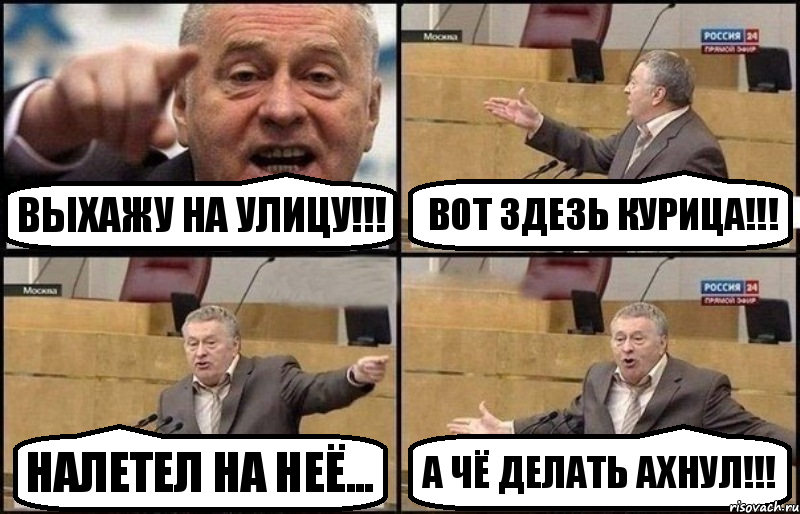 выхажу на улицу!!! вот здезь курица!!! налетел на неё... а чё делать ахнул!!!, Комикс Жириновский