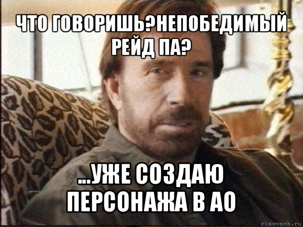 что говоришь?непобедимый рейд па? ...уже создаю персонажа в ао, Мем чак норрис