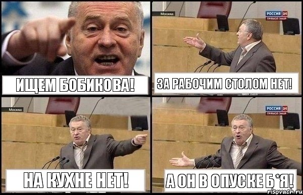 Ищем Бобикова! За рабочим столом нет! На кухне нет! А он в опуске б*я!, Комикс Жириновский