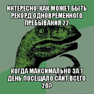 интересно, как может быть рекорд одновременного пребывания 22 когда максимально за 1 день посещало сайт всего 20?, Мем Филосораптор