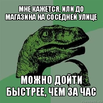 мне кажется, или до магазина на соседней улице можно дойти быстрее, чем за час, Мем Филосораптор