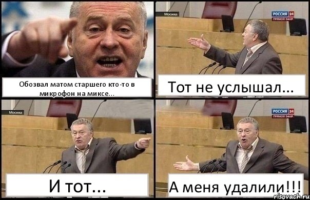 Обозвал матом старшего кто-то в микрофон на миксе... Тот не услышал... И тот... А меня удалили!!!, Комикс Жириновский