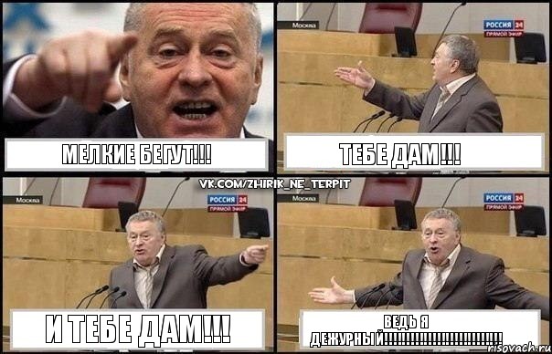 Мелкие бегут!!! Тебе дам!!! И тебе дам!!! Ведь я дежурный!!!, Комикс Жириновский