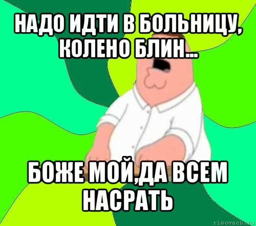 надо идти в больницу, колено блин... боже мой,да всем насрать, Мем  Да всем насрать (Гриффин)