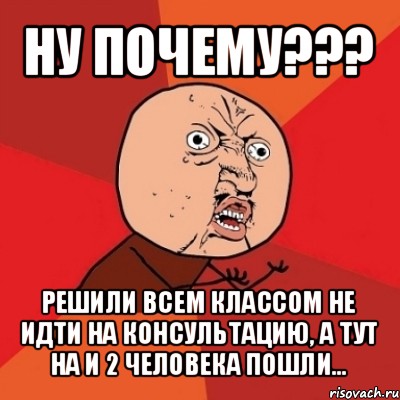 ну почему??? решили всем классом не идти на консультацию, а тут на и 2 человека пошли..., Мем Почему