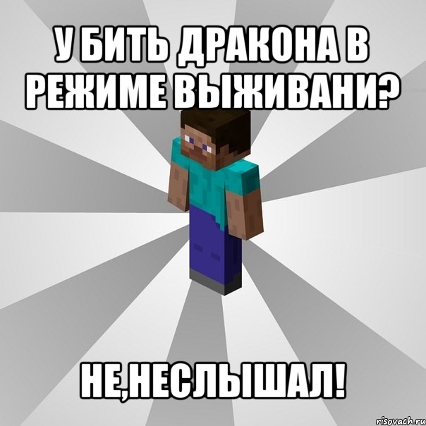 у бить дракона в режиме выживани? не,неслышал!, Мем Типичный игрок Minecraft