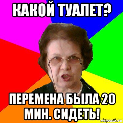 какой туалет? перемена была 20 мин. сидеть!, Мем Типичная училка