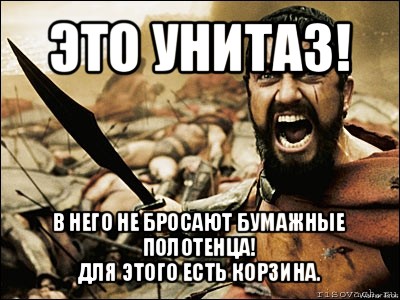 это унитаз! в него не бросают бумажные полотенца!
для этого есть корзина., Мем Это Спарта