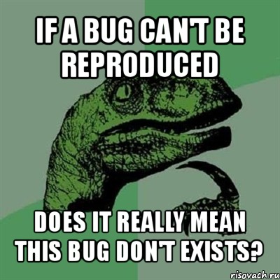 if a bug can't be reproduced does it really mean this bug don't exists?, Мем Филосораптор