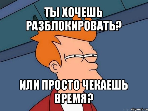 ты хочешь разблокировать? или просто чекаешь время?, Мем  Фрай (мне кажется или)