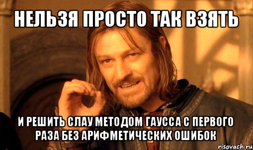 нельзя просто так взять и решить слау методом гаусса с первого раза без арифметических ошибок, Мем Нельзя просто так взять и (Боромир мем)