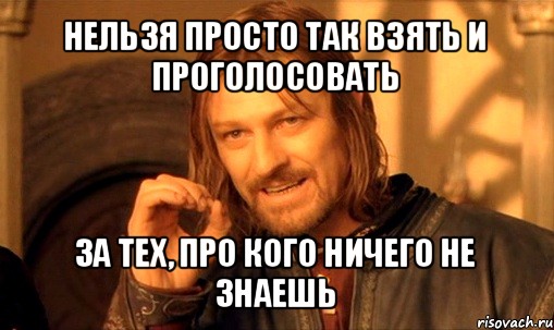 нельзя просто так взять и проголосовать за тех, про кого ничего не знаешь, Мем Нельзя просто так взять и (Боромир мем)