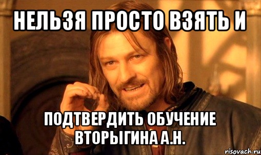 нельзя просто взять и подтвердить обучение вторыгина а.н., Мем Нельзя просто так взять и (Боромир мем)