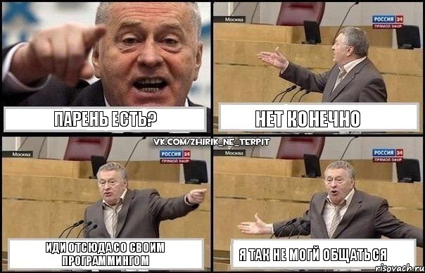 парень есть? нет конечно иди отсюда со своим программингом я так не могй общаться, Комикс Жириновский