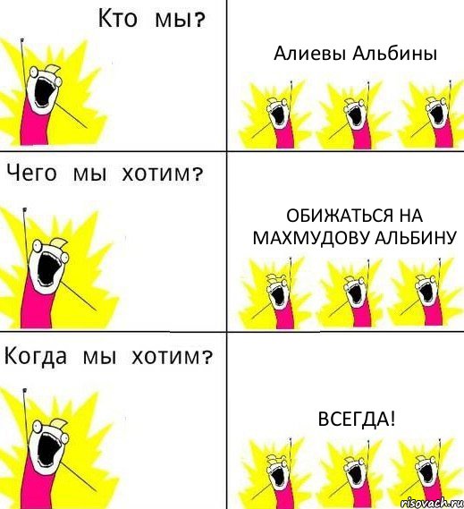 Алиевы Альбины Обижаться на Махмудову Альбину Всегда!, Комикс Что мы хотим