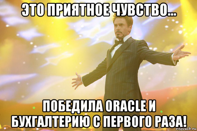 это приятное чувство... победила oracle и бухгалтерию с первого раза!, Мем Тони Старк (Роберт Дауни младший)