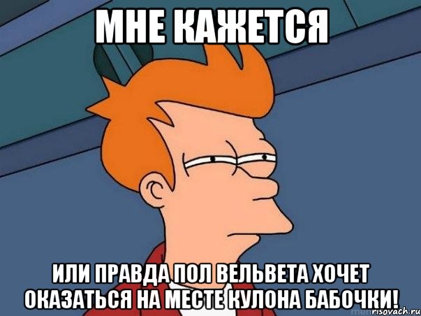 мне кажется или правда пол вельвета хочет оказаться на месте кулона бабочки!, Мем  Фрай (мне кажется или)