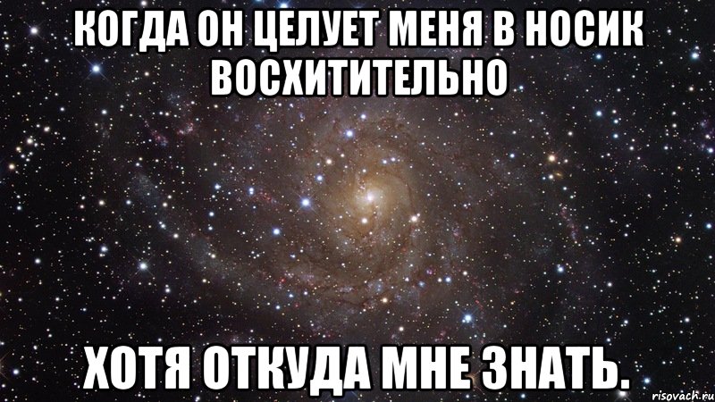 когда он целует меня в носик восхитительно хотя откуда мне знать., Мем  Космос (офигенно)