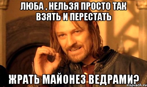 люба , нельзя просто так взять и перестать жрать майонез ведрами?, Мем Нельзя просто так взять и (Боромир мем)