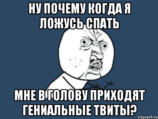 ну почему когда я ложусь спать мне в голову приходят гениальные твиты?, Мем Ну почему