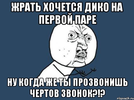 жрать хочется дико на первой паре ну когда же ты прозвонишь чертов звонок?!?, Мем Ну почему