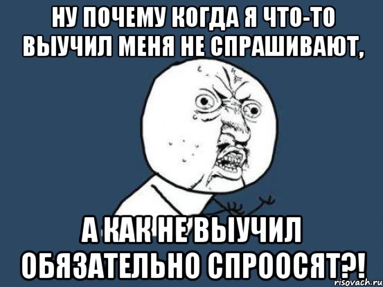 ну почему когда я что-то выучил меня не спрашивают, а как не выучил обязательно спроосят?!, Мем Ну почему