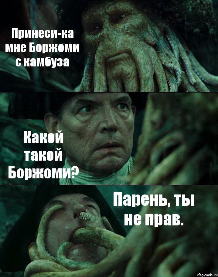 Принеси-ка мне Боржоми с камбуза Какой такой Боржоми? Парень, ты не прав., Комикс Пираты Карибского моря