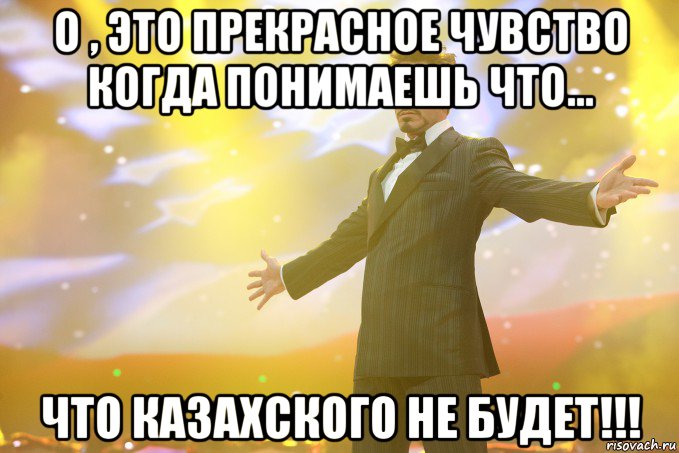 о , это прекрасное чувство когда понимаешь что... что казахского не будет!!!, Мем Тони Старк (Роберт Дауни младший)