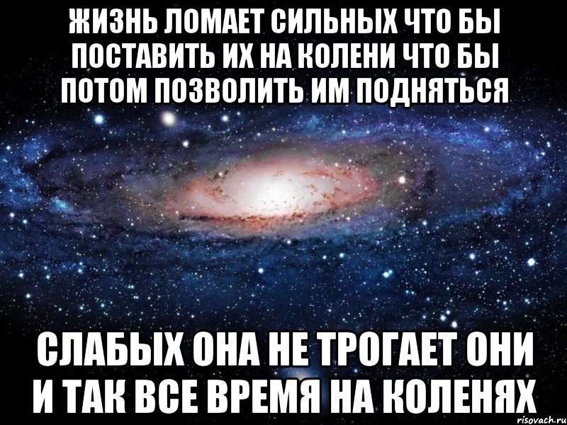 жизнь ломает сильных что бы поставить их на колени что бы потом позволить им подняться слабых она не трогает они и так все время на коленях, Мем Вселенная