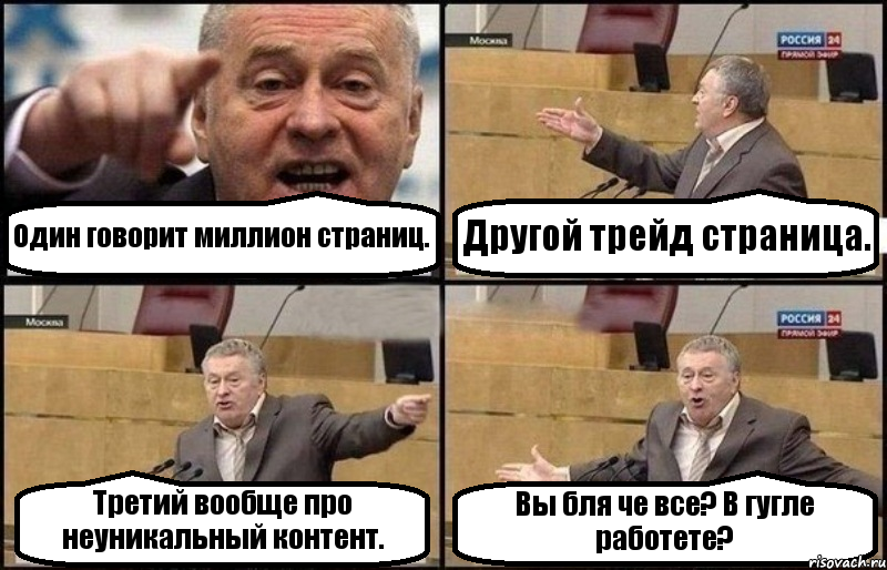 Один говорит миллион страниц. Другой трейд страница. Третий вообще про неуникальный контент. Вы бля че все? В гугле работете?, Комикс Жириновский