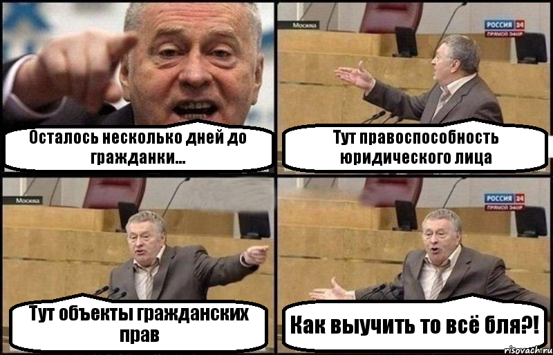 Осталось несколько дней до гражданки... Тут правоспособность юридического лица Тут объекты гражданских прав Как выучить то всё бля?!, Комикс Жириновский