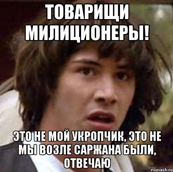 товарищи милиционеры! это не мой укропчик, это не мы возле саржана были, отвечаю, Мем А что если (Киану Ривз)