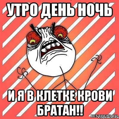 утро день ночь и я в клетке крови братан!!, Мем  Злость