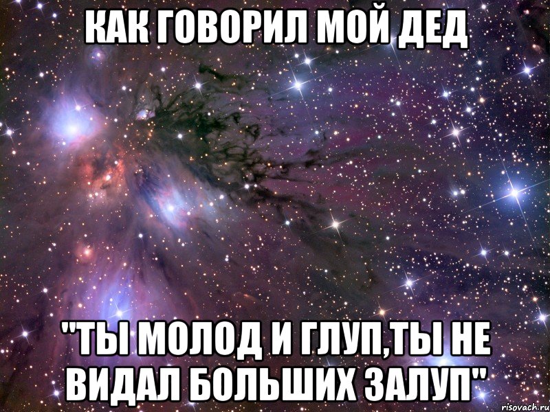 Мал и глуп не видал. Мал и глуп не видал больших. Ты еще мал и глуп. Ты еще молод и глуп и не видал больших залуп. Деда я тебя люблю.