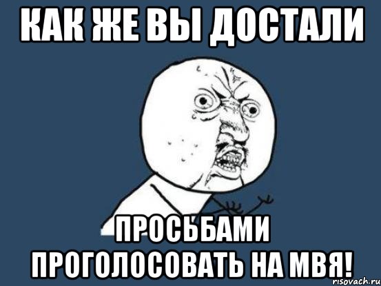 как же вы достали просьбами проголосовать на мвя!, Мем Ну почему