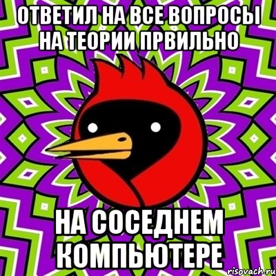 ответил на все вопросы на теории првильно на соседнем компьютере, Мем Омская птица