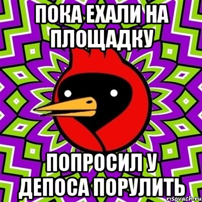 пока ехали на площадку попросил у депоса порулить, Мем Омская птица