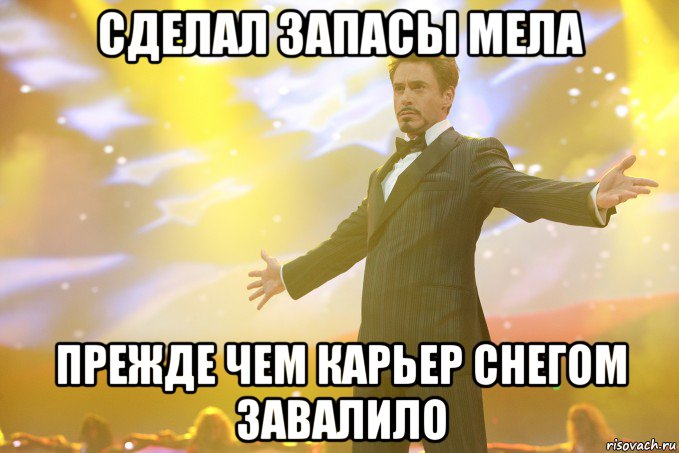 сделал запасы мела прежде чем карьер снегом завалило, Мем Тони Старк (Роберт Дауни младший)