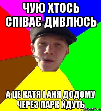 чую хтось співає дивлюсь а це катя і аня додому через парк йдуть, Мем умный гопник