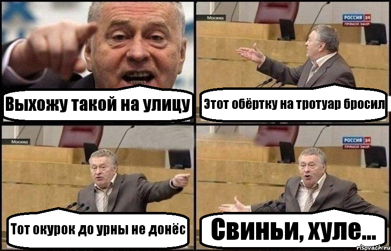 Выхожу такой на улицу Этот обёртку на тротуар бросил Тот окурок до урны не донёс Свиньи, хуле..., Комикс Жириновский