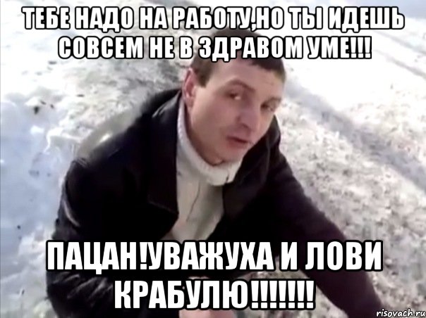 тебе надо на работу,но ты идешь совсем не в здравом уме!!! пацан!уважуха и лови крабулю!!!, Мем Четко