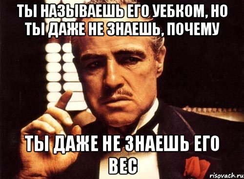 ты называешь его уебком, но ты даже не знаешь, почему ты даже не знаешь его вес, Мем крестный отец