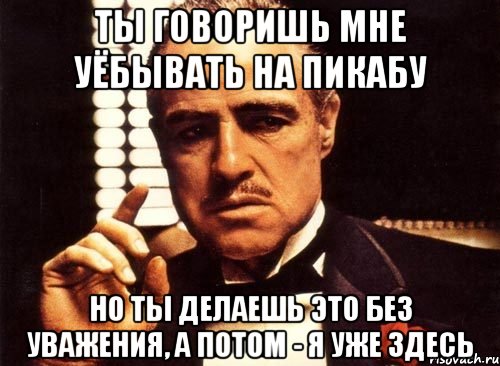 ты говоришь мне уёбывать на пикабу но ты делаешь это без уважения, а потом - я уже здесь, Мем крестный отец