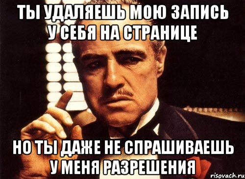 ты удаляешь мою запись у себя на странице но ты даже не спрашиваешь у меня разрешения, Мем крестный отец