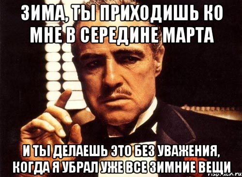 зима, ты приходишь ко мне в середине марта и ты делаешь это без уважения, когда я убрал уже все зимние вещи, Мем крестный отец