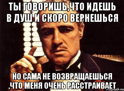 ты говоришь,что идешь в душ и скоро вернешься но сама не возвращаешься ,что меня очень расстраивает, Мем крестный отец