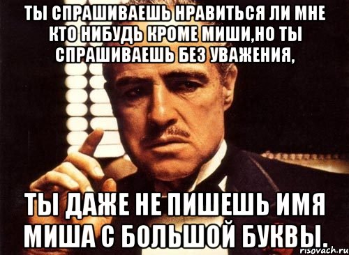 ты спрашиваешь нравиться ли мне кто нибудь кроме миши,но ты спрашиваешь без уважения, ты даже не пишешь имя миша с большой буквы., Мем крестный отец