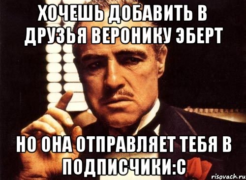 хочешь добавить в друзья веронику эберт но она отправляет тебя в подписчики:с, Мем крестный отец